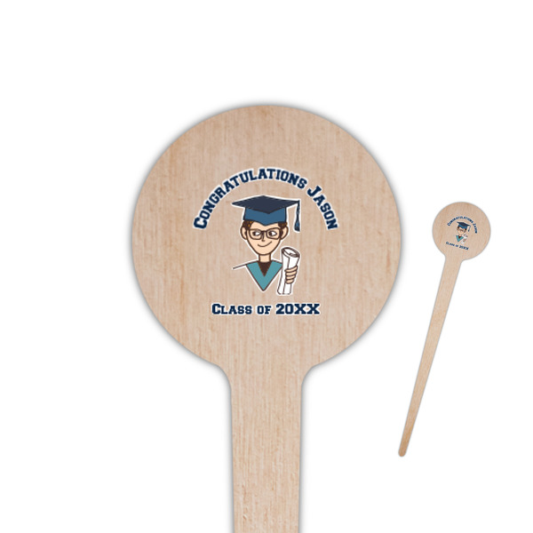 Custom Graduating Students 4" Round Wooden Food Picks - Single Sided (Personalized)