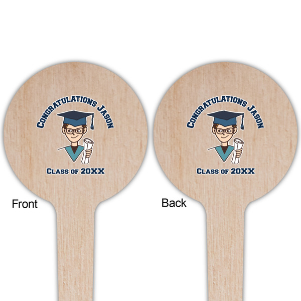 Graduating Students Wooden 4" Food Pick - Round - Double Sided - Front & Back