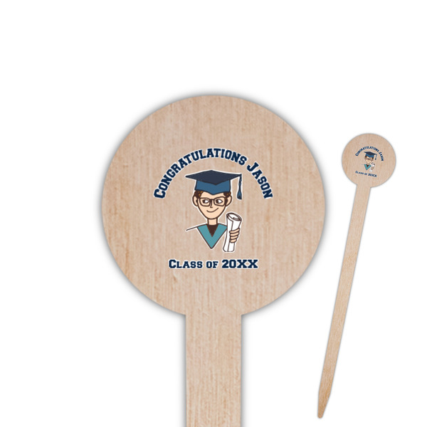 Custom Graduating Students 6" Round Wooden Food Picks - Single Sided (Personalized)