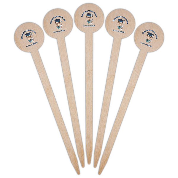 Graduating Students Wooden 6" Food Pick - Round - Fan View