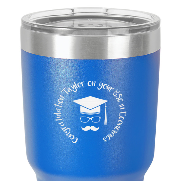 Hipster Graduate 30 oz Stainless Steel Ringneck Tumbler - Blue - Close Up