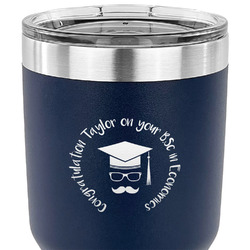 Hipster Graduate 30 oz Stainless Steel Tumbler - Navy - Single Sided (Personalized)