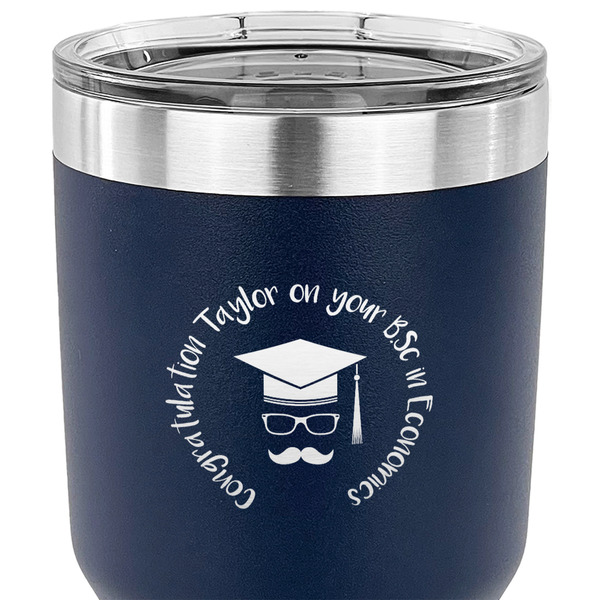 Hipster Graduate 30 oz Stainless Steel Ringneck Tumbler - Navy - CLOSE UP
