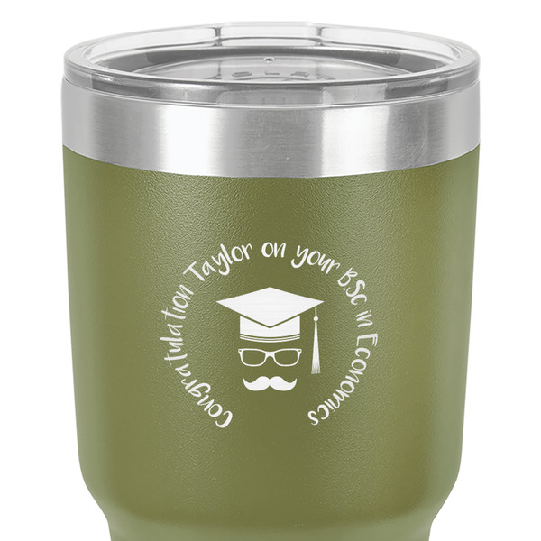 Hipster Graduate 30 oz Stainless Steel Ringneck Tumbler - Olive - Close Up