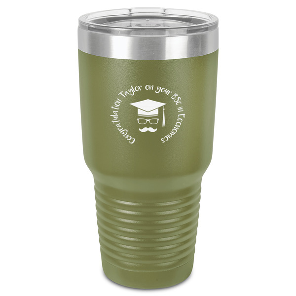 Custom Hipster Graduate 30 oz Stainless Steel Tumbler - Olive - Single-Sided (Personalized)