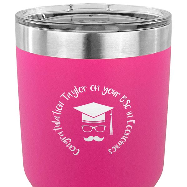 Hipster Graduate 30 oz Stainless Steel Ringneck Tumbler - Pink - CLOSE UP