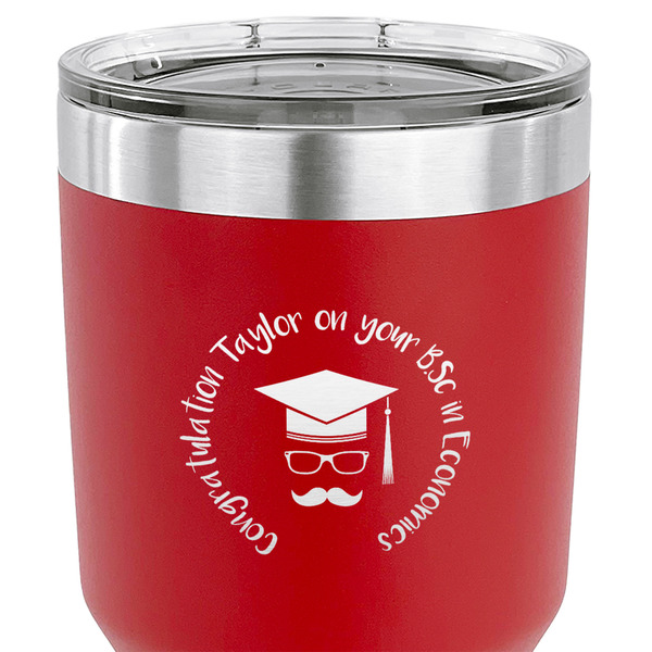 Hipster Graduate 30 oz Stainless Steel Ringneck Tumbler - Red - CLOSE UP