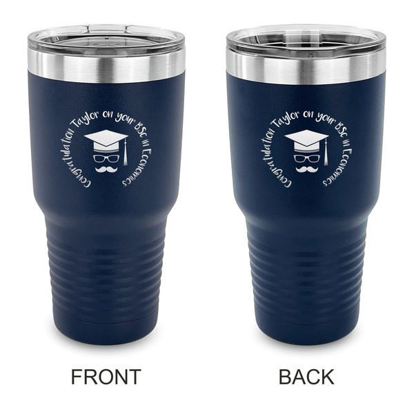 Custom Hipster Graduate 30 oz Stainless Steel Tumbler - Navy - Double Sided (Personalized)