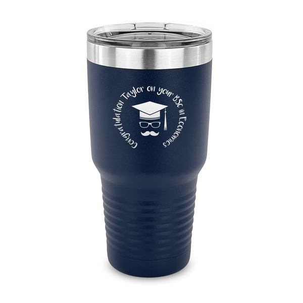 Custom Hipster Graduate 30 oz Stainless Steel Tumbler - Navy - Single Sided (Personalized)