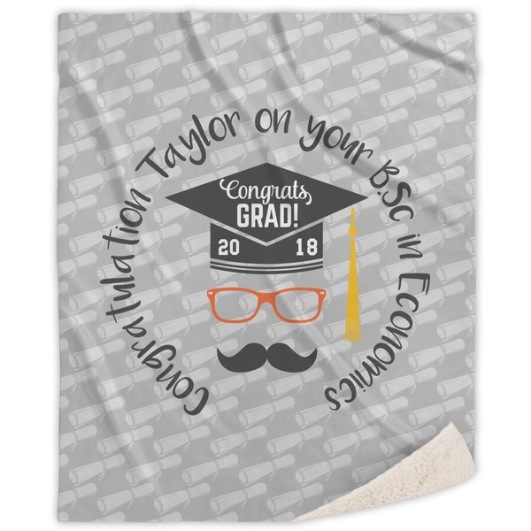 Custom Hipster Graduate Sherpa Throw Blanket - 60"x80" (Personalized)