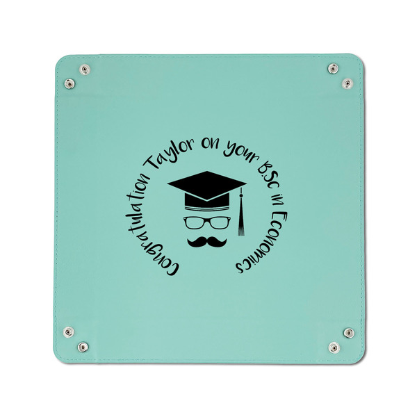Hipster Graduate 6" x 6" Teal Leatherette Snap Up Tray - APPROVAL