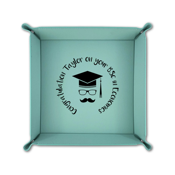 Hipster Graduate 6" x 6" Teal Leatherette Snap Up Tray - FOLDED UP