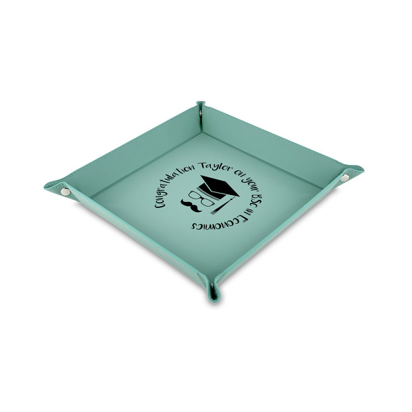 Custom Hipster Graduate 6" x 6" Teal Faux Leather Valet Tray (Personalized)