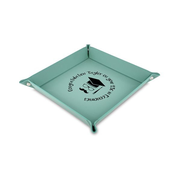 Custom Hipster Graduate Faux Leather Dice Tray - 6" x 6" - Teal (Personalized)