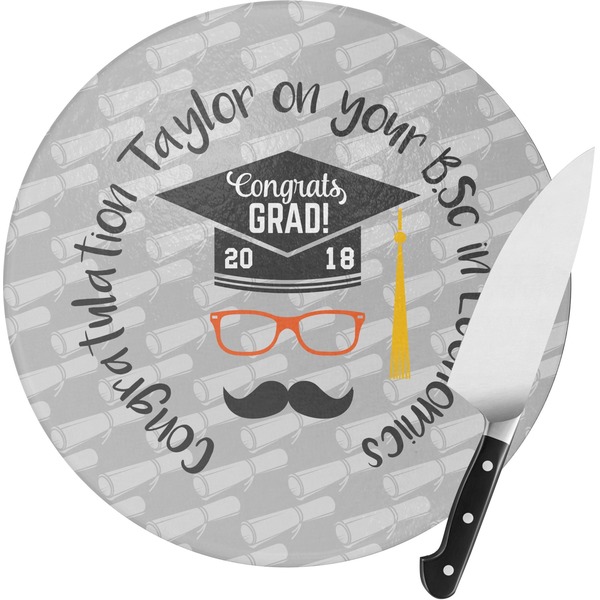 Custom Hipster Graduate Round Glass Cutting Board - Small (Personalized)
