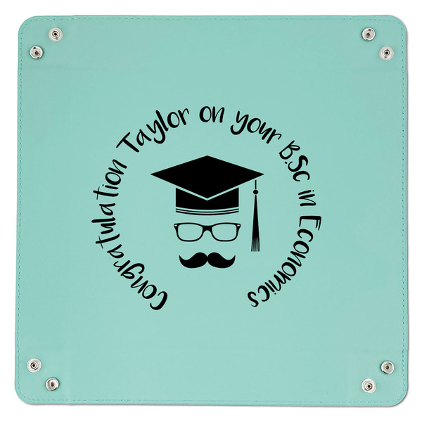 Hipster Graduate 9" x 9" Teal Leatherette Snap Up Tray - APPROVAL