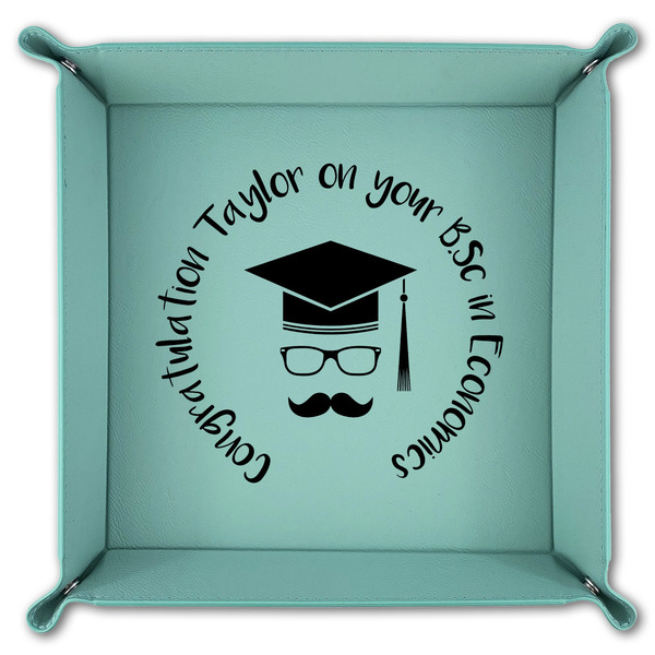 Hipster Graduate 9" x 9" Teal Leatherette Snap Up Tray - FOLDED