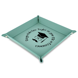 Hipster Graduate 9" x 9" Teal Faux Leather Valet Tray (Personalized)