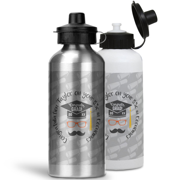 Hipster Graduate Aluminum Water Bottles - MAIN (white &silver)