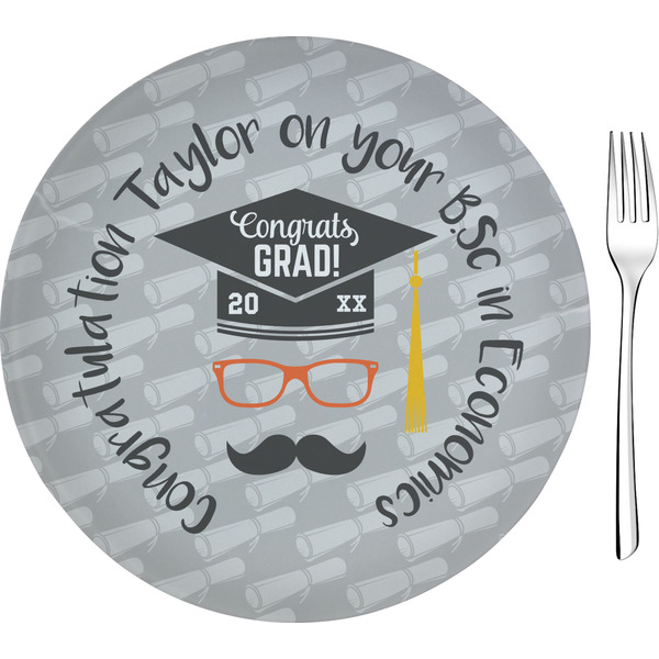 Custom Hipster Graduate 8" Glass Appetizer / Dessert Plates - Single or Set (Personalized)