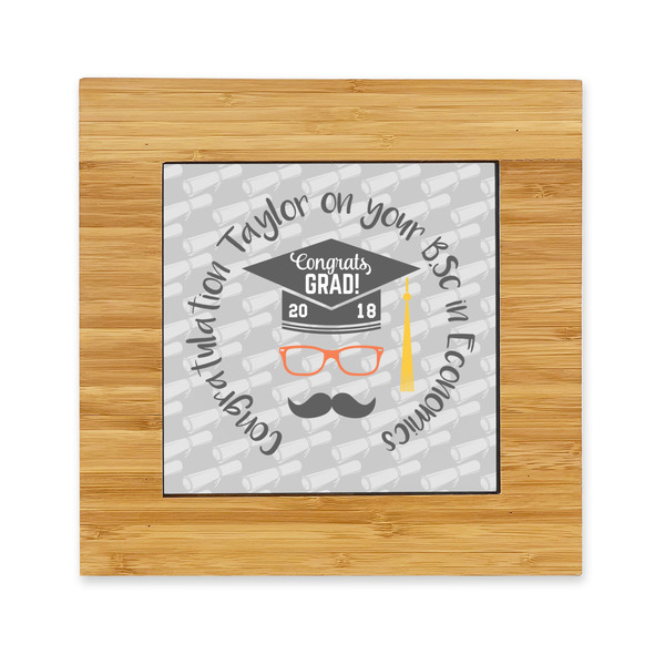 Custom Hipster Graduate Bamboo Trivet with Ceramic Tile Insert (Personalized)