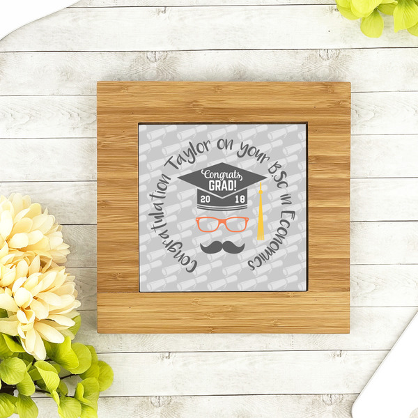 Hipster Graduate Bamboo Trivet with 6" Tile - LIFESTYLE