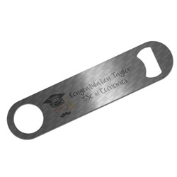 Hipster Graduate Bar Bottle Opener - Silver w/ Name or Text