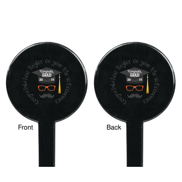 Hipster Graduate Black Plastic 7" Stir Stick - Double Sided - Round - Front & Back