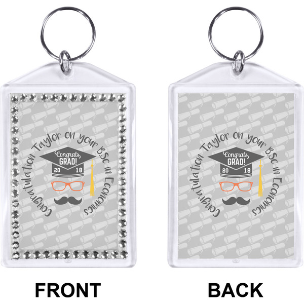 Hipster Graduate Bling Keychain (Front + Back)