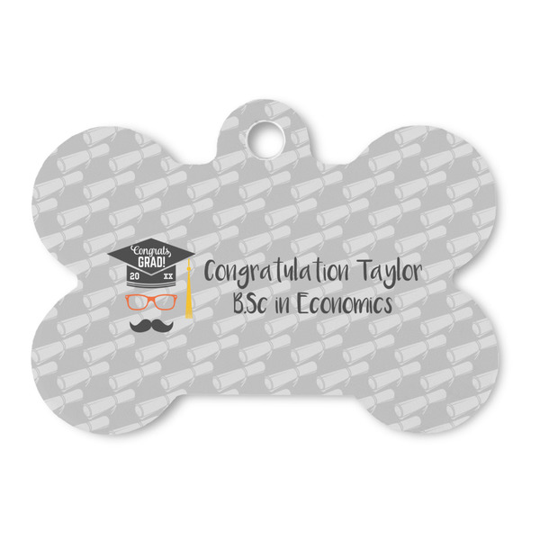 Custom Hipster Graduate Bone Shaped Dog ID Tag - Large (Personalized)