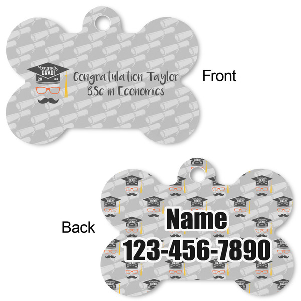 Hipster Graduate Bone Shaped Dog Tag - Front & Back