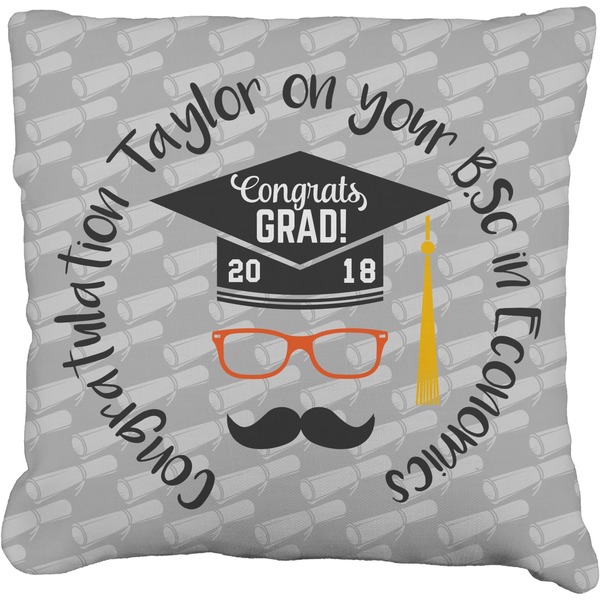 Custom Hipster Graduate Faux-Linen Throw Pillow 16" (Personalized)