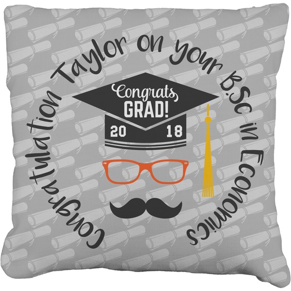 Custom Hipster Graduate Faux-Linen Throw Pillow 18" (Personalized)