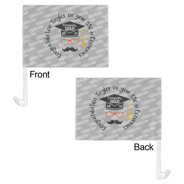 Hipster Graduate Car Flag - 11" x 8" - Front & Back View