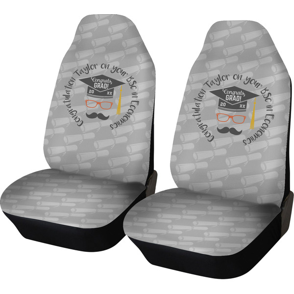 Custom Hipster Graduate Car Seat Covers (Set of Two) (Personalized)