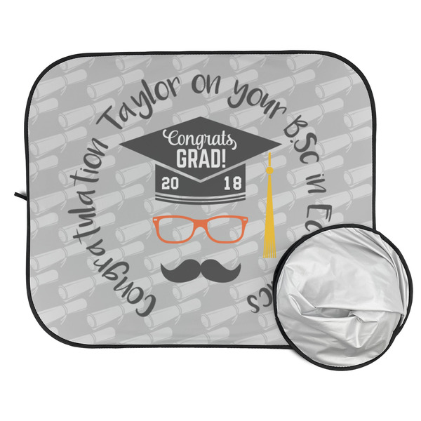 Hipster Graduate Car Sun Shades - FOLDED & UNFOLDED