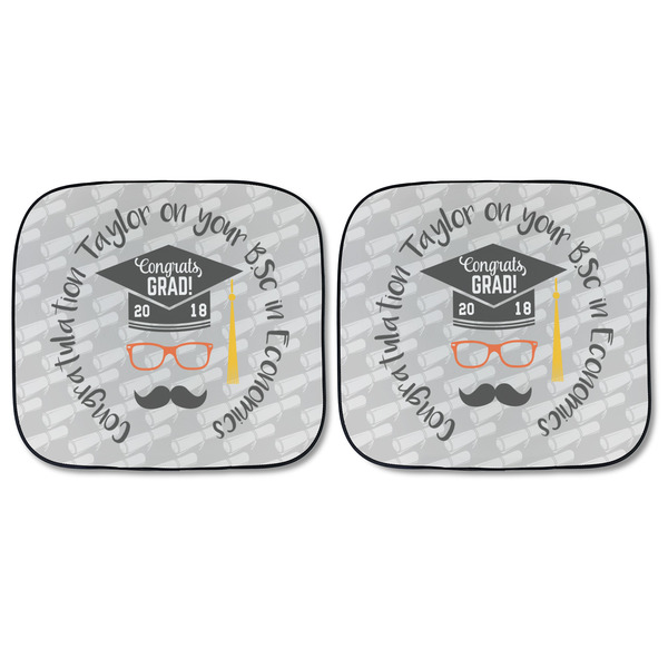 Hipster Graduate Car Sun Shades - FRONT