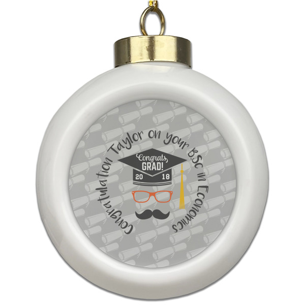 Custom Hipster Graduate Ceramic Ball Ornament (Personalized)