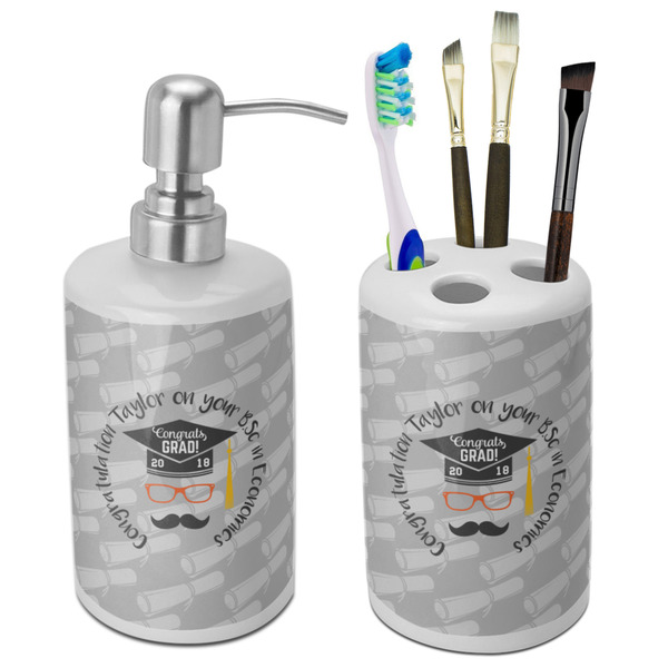 Custom Hipster Graduate Ceramic Bathroom Accessories Set (Personalized)