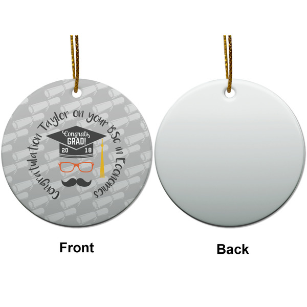 Hipster Graduate Ceramic Flat Ornament - Circle Front & Back (APPROVAL)