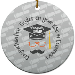 Hipster Graduate Round Ceramic Ornament w/ Name or Text