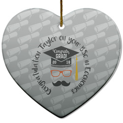 Hipster Graduate Heart Ceramic Ornament w/ Name or Text