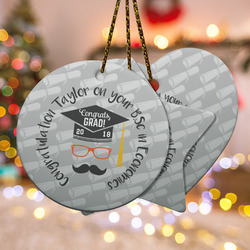 Hipster Graduate Ceramic Ornament w/ Name or Text