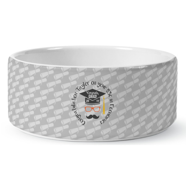 Custom Hipster Graduate Ceramic Dog Bowl - Large (Personalized)