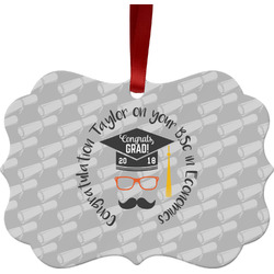 Hipster Graduate Metal Frame Ornament - Double Sided w/ Name or Text