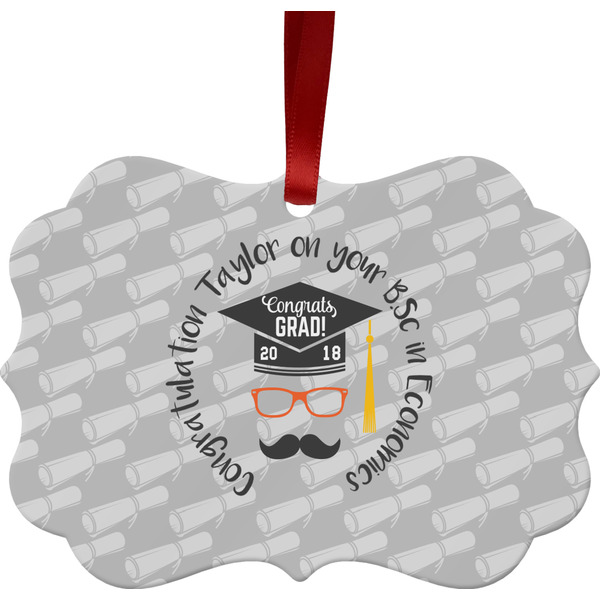 Custom Hipster Graduate Metal Frame Ornament - Double Sided w/ Name or Text