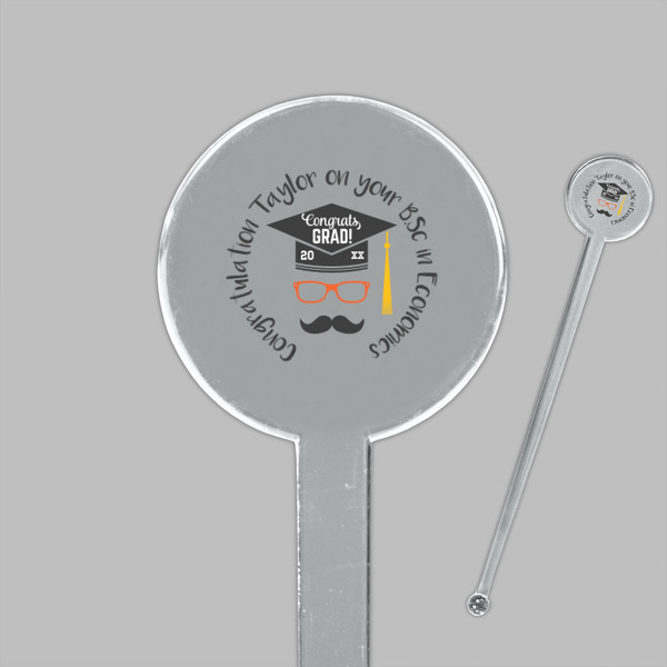 Hipster Graduate Clear Plastic 7" Stir Stick - Round - Closeup