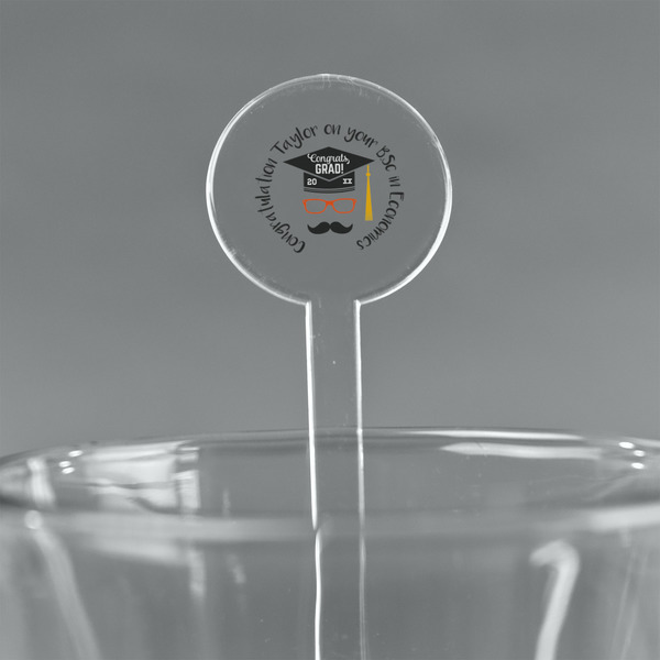Custom Hipster Graduate 5.5" Round Plastic Stir Sticks - Clear (Personalized)