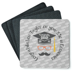 Hipster Graduate Square Rubber Backed Coasters - Set of 4 (Personalized)