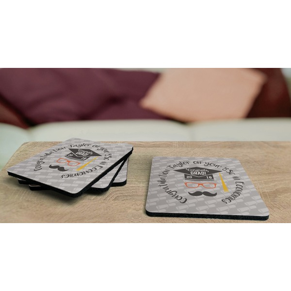Hipster Graduate Coaster Rubber Back - On Coffee Table